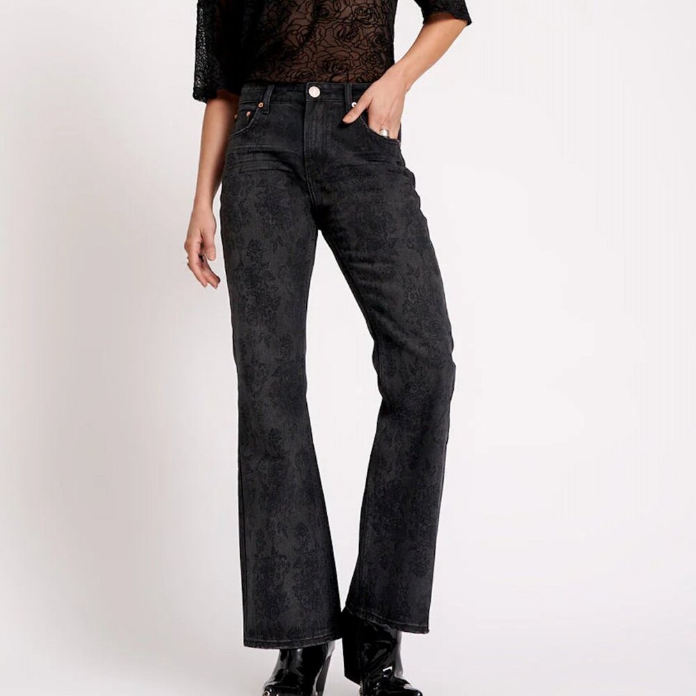 One teaspoon charlie high waist slim flared denim jeans black lace size 26